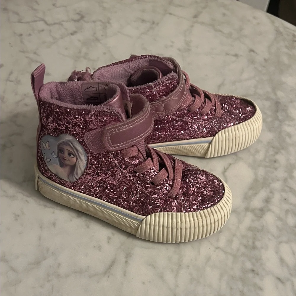 H&M Disney girls' Glitter High-Top Sneakers with Elsa Patch - Pink size 7.5